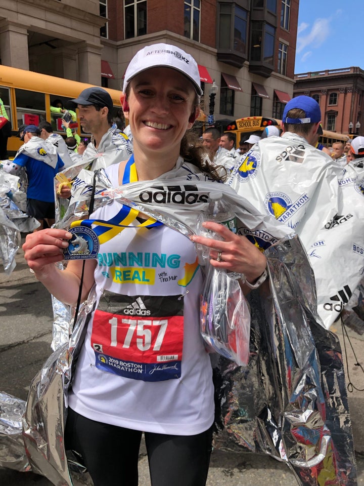 Tina Muir after the 2019 Boston Marathon