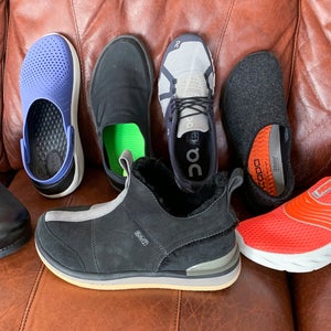 recovery shoes on a couch