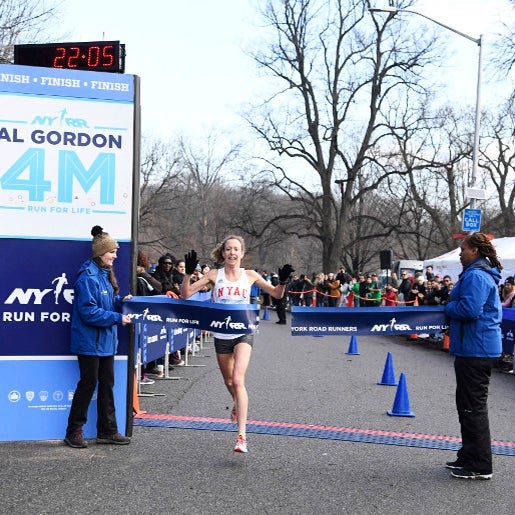 The 2018 NYRR Al Gordon Brooklyn 4M. Winner Roberta Groner (USA) crosses the finish line.