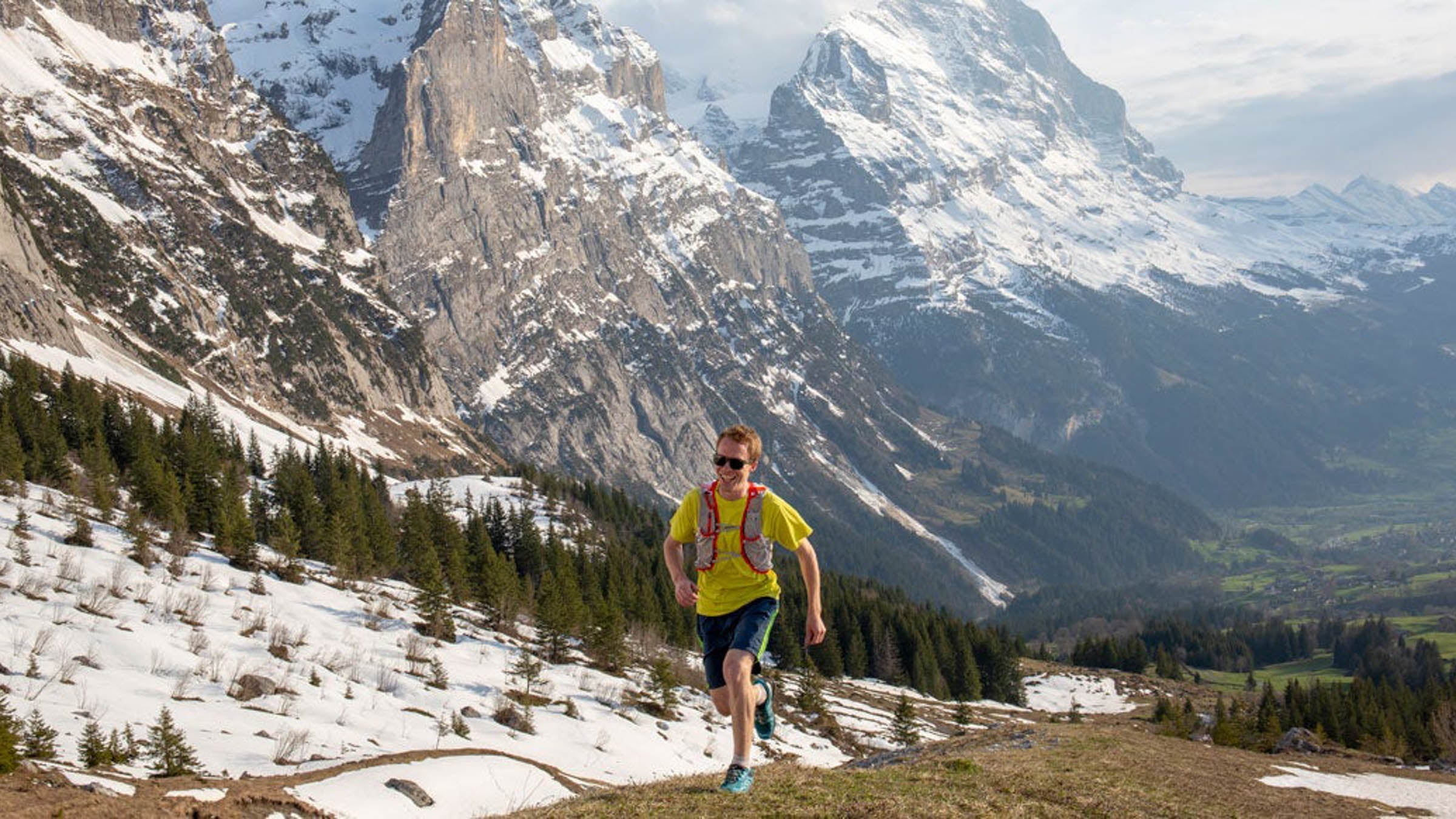Man running in the mountains