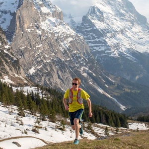 Man running in the mountains