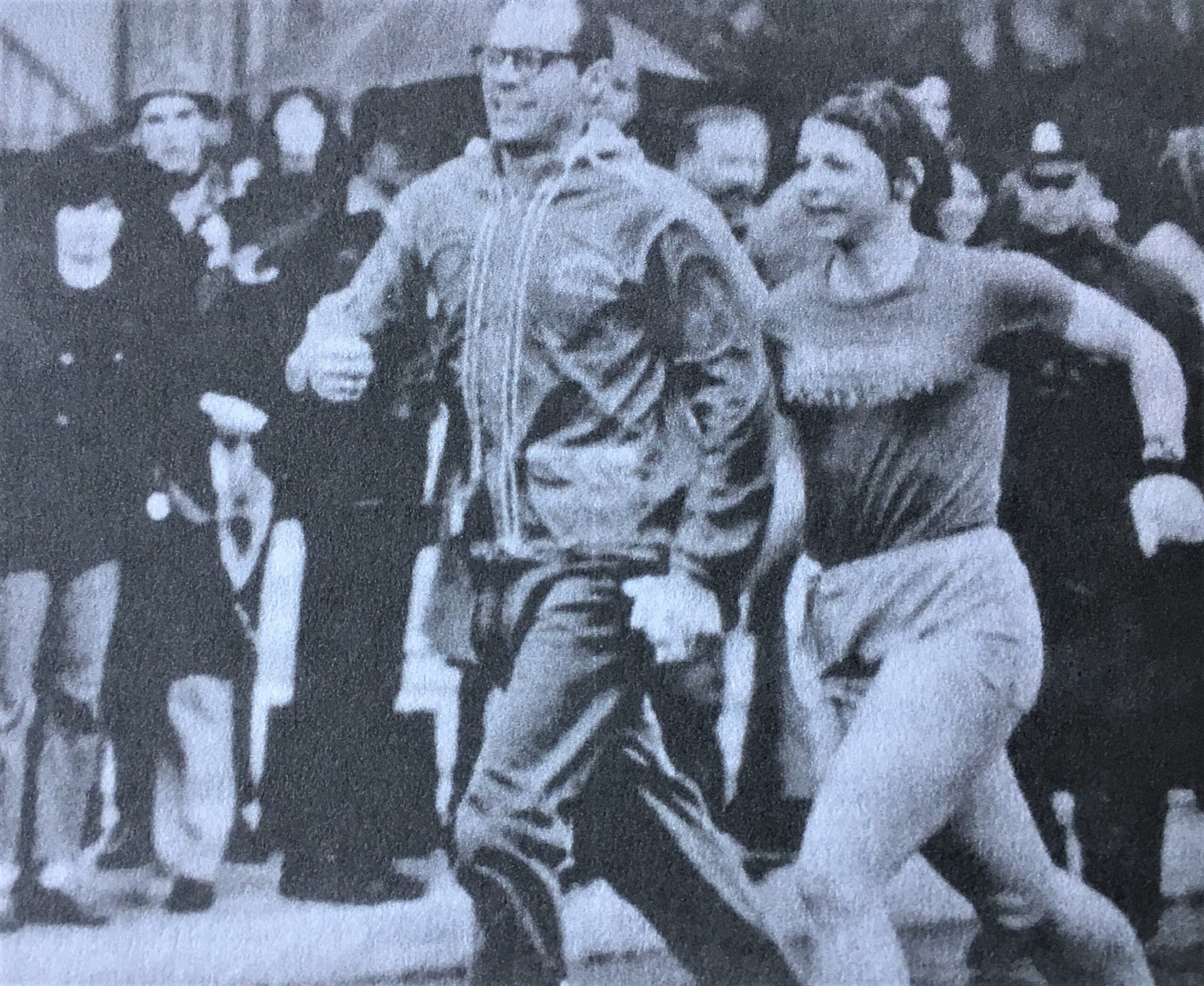 Sara Mae Berman and husband Larry finishing the 1970 Boston Marathon