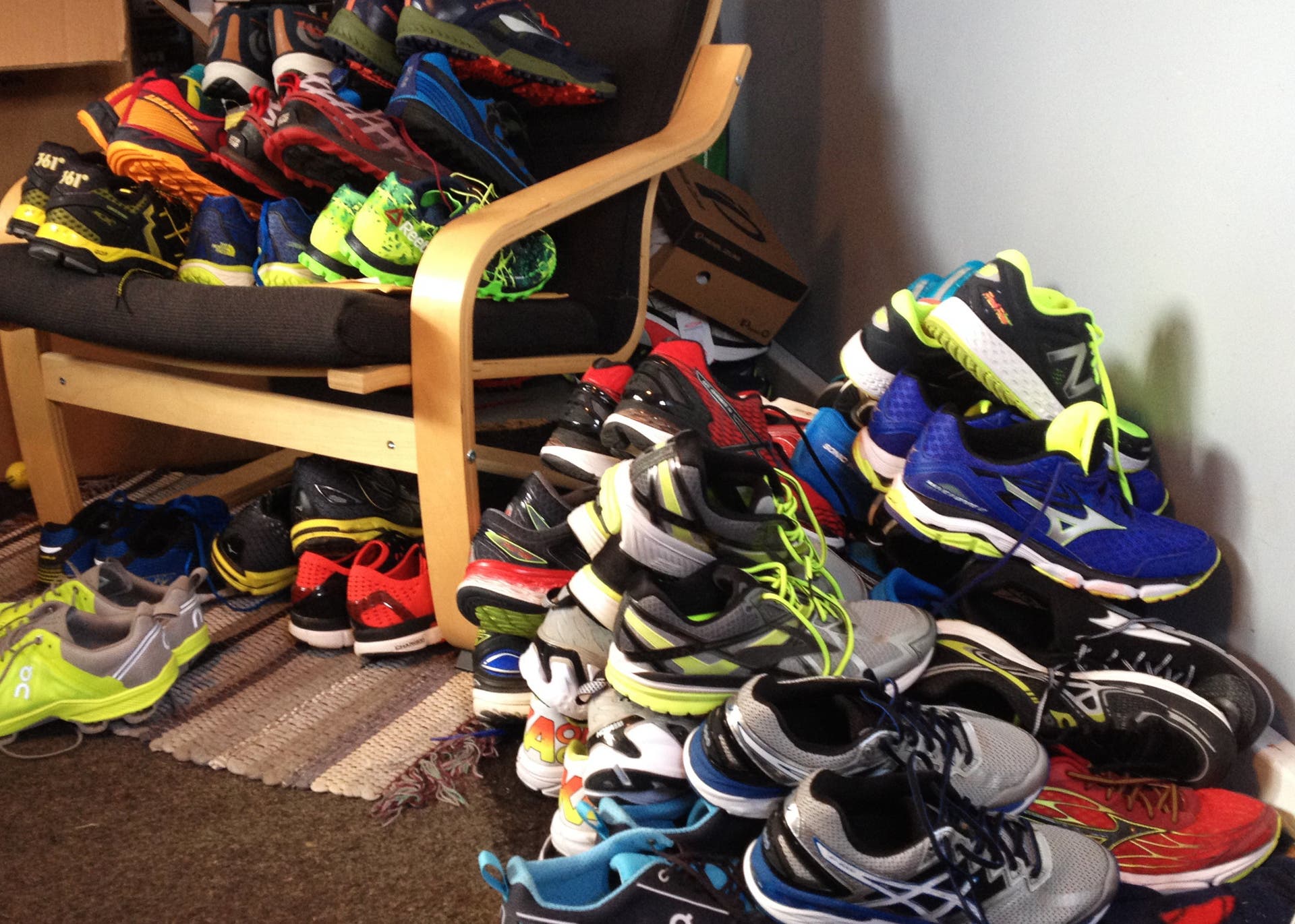 running shoe pile
