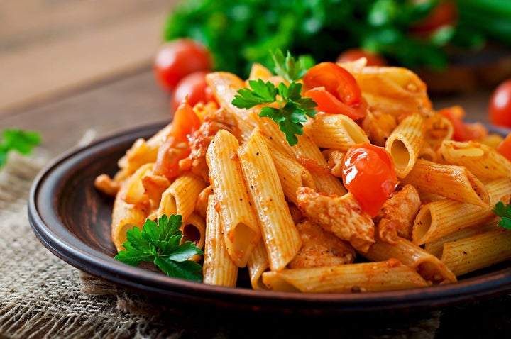 pasta and chicken in tomato sauce