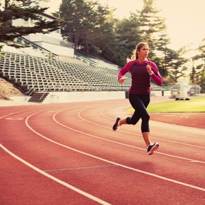A female does speed training on the track