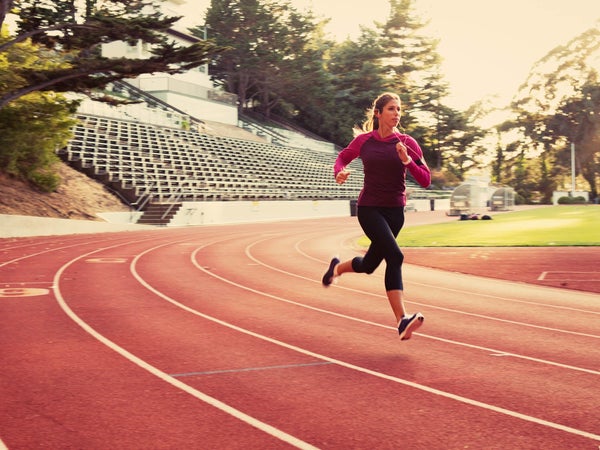 A female does speed training on the track