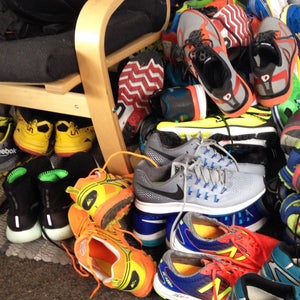 stack of running shoes
