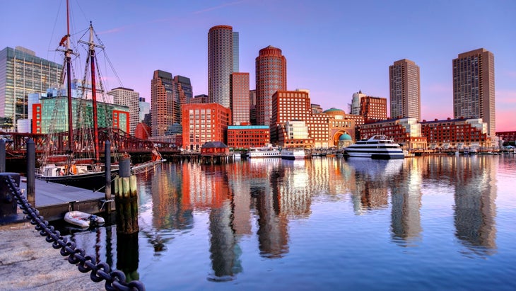 Boston's harbor at dawn.