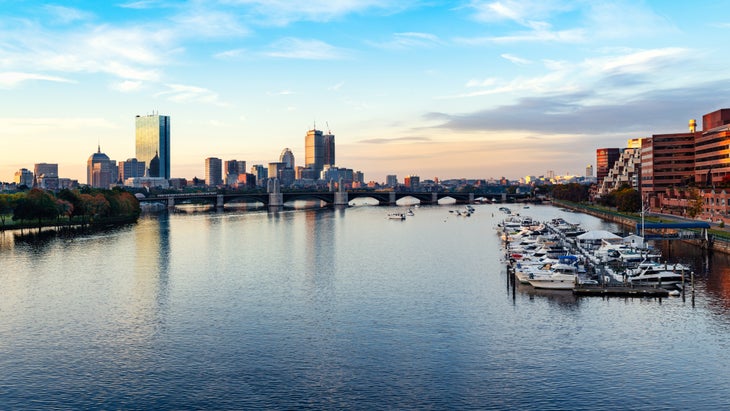 Boston skyline at sunrise.