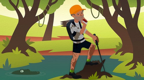 Pondering hiker illustration