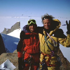 Alex Lowe (left) and Conrad Anker on the summit of Trolls Loppet, a peak in the Antarctic region of Queen Maud Land, 1996.