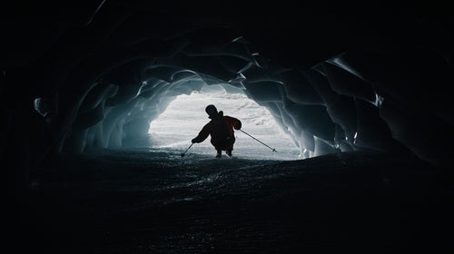 Markus Eder skiing a dream ice cave in Zermatt, Switzerland on April 28, 2021.