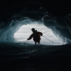 Markus Eder skiing a dream ice cave in Zermatt, Switzerland on April 28, 2021.