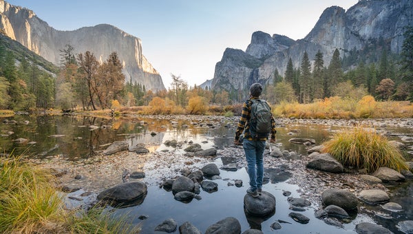 contemplating Yosemite valley from the river
