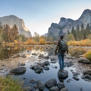 contemplating Yosemite valley from the river