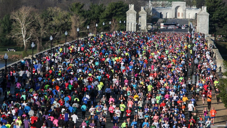 Runners pass through the Arlington Cemetery on the Cherry Blossom Ten Mile course.