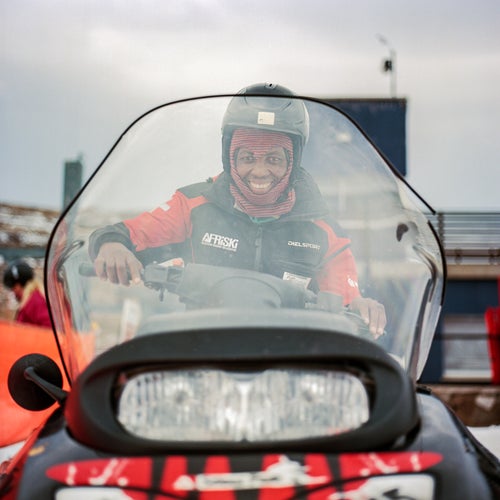 ski patroller Chouk Ramabanta on a snow machine
