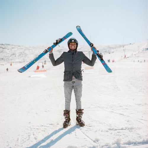 Julius Mosholi Molise, a student at the National University of Lesotho, skiing for the first time since 2017