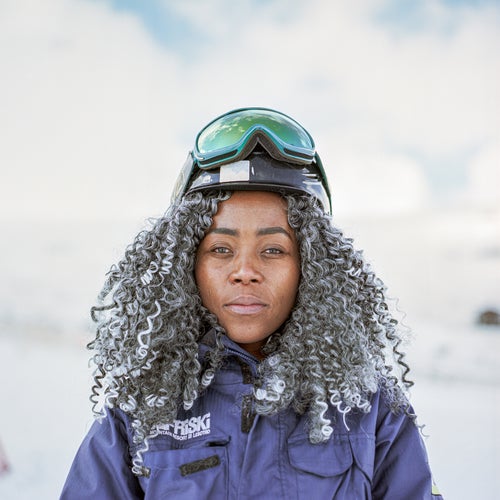 Manini Fokoko, who works in the mountainside caf茅, has ridden Afriski for 13 years.