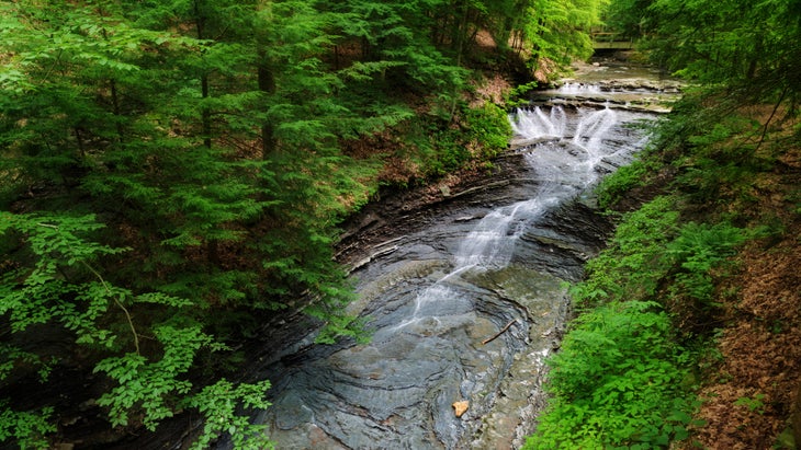 Long exposure of Bridal Veil Falls in Cuyahoga Valley National Park, Ohio, in summer