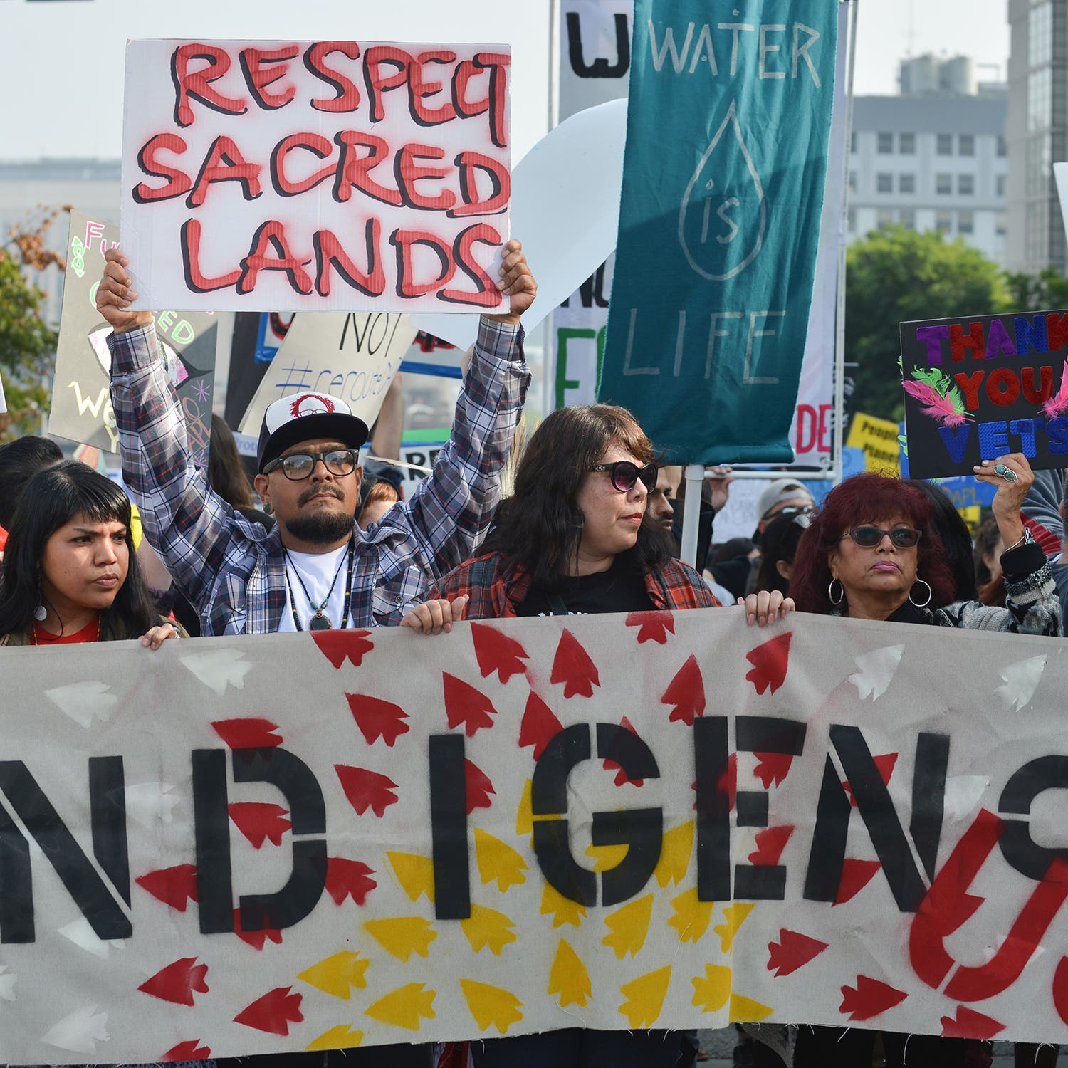 Opponents of the Dakota Access Pipeline (DAPL) at protests in Los Angeles
