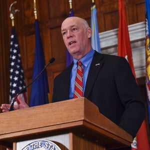 Montana Gov. Greg Gianforte speaks to members of the press in January, 2021