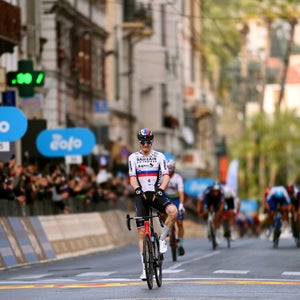 Matej Mohoric of Slovenia and Team Bahrain Victorious celebrates winning during the 113th Milano-Sanremo 2022 a 293km one day race from Milano to Sanremo