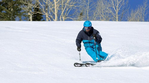Professional instructor and PSIA Alpine Team Coach Michael Rogan demonstrates textbook form while executing a short-radius turn.