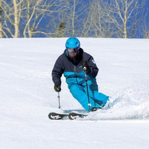 Professional instructor and PSIA Alpine Team Coach Michael Rogan demonstrates textbook form while executing a short-radius turn.