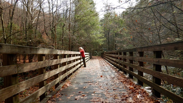 Virginia Creeper Trail,Hiker on bridge