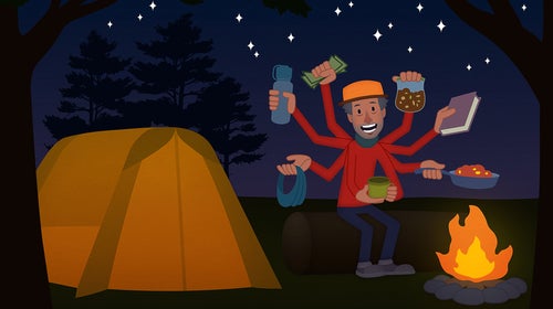 Thru-hiker at campsite illustration