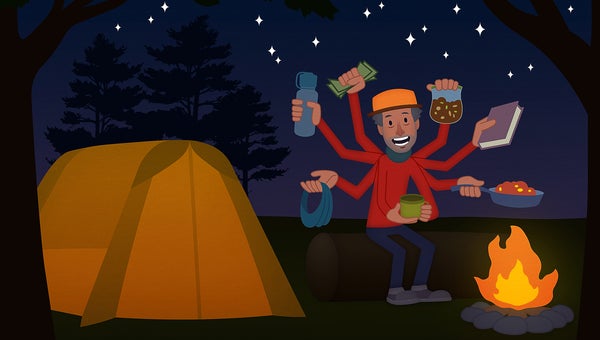 Thru-hiker at campsite illustration