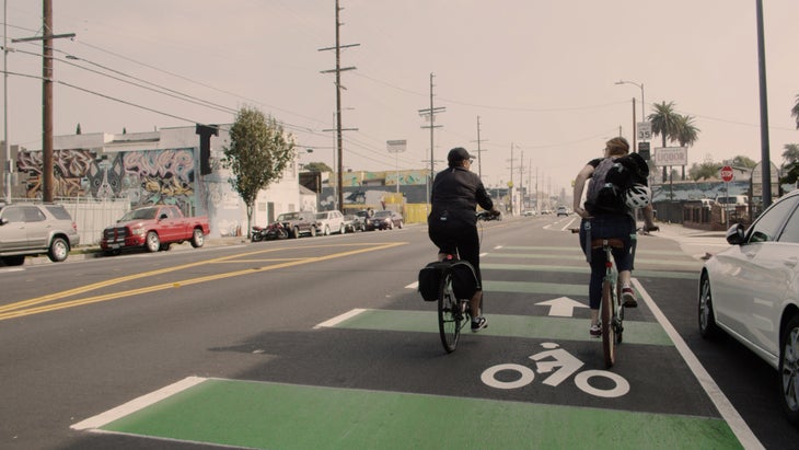 Overstreet-Davis biking down West Adams Boulevard in Los Angeles