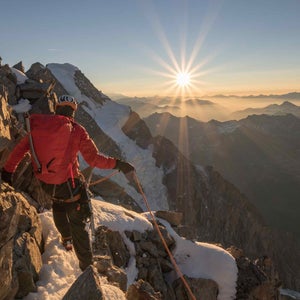 Rab pack being carried on a mountain