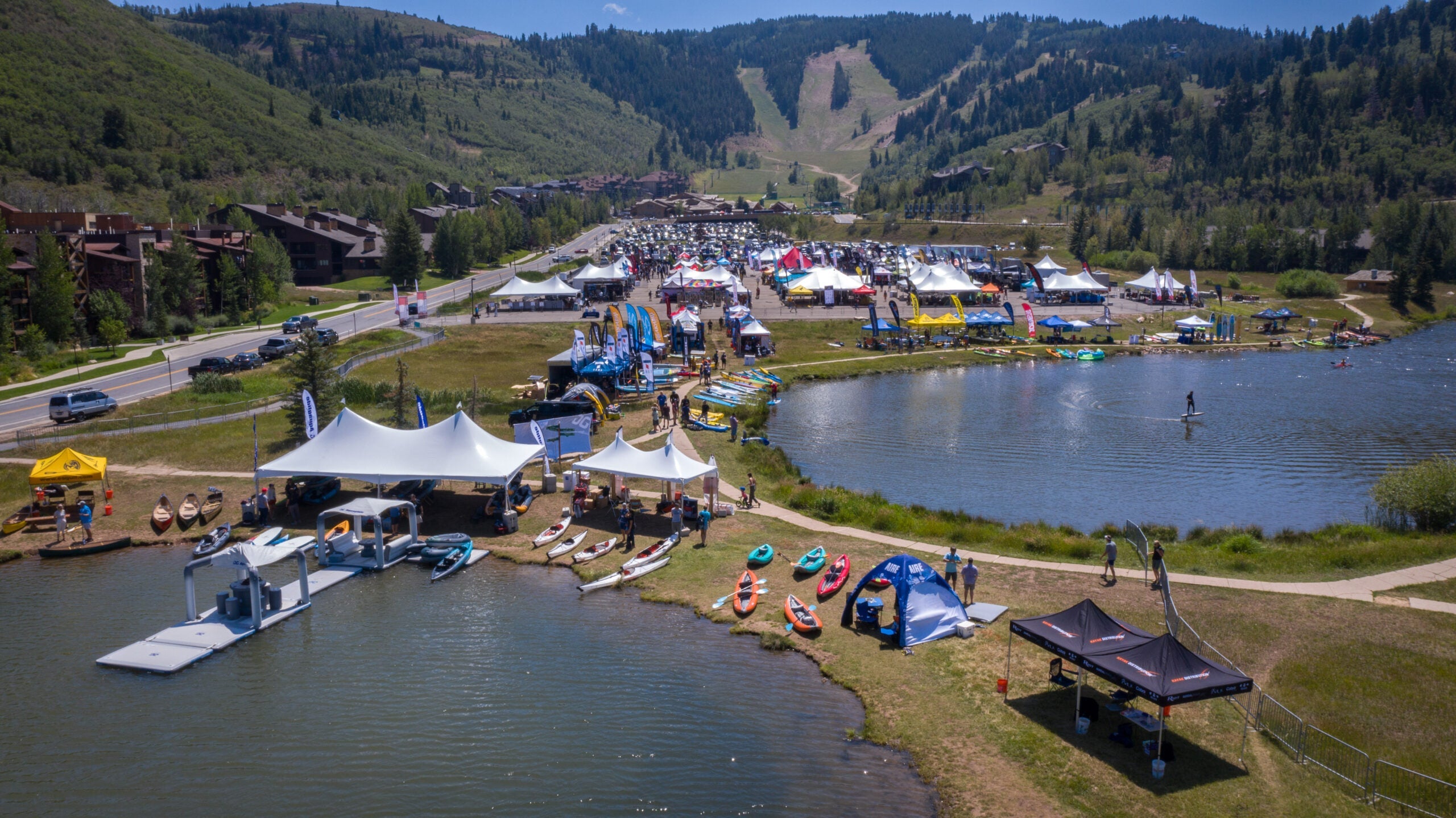 aerial shot of the Big Gear Show, tents, water