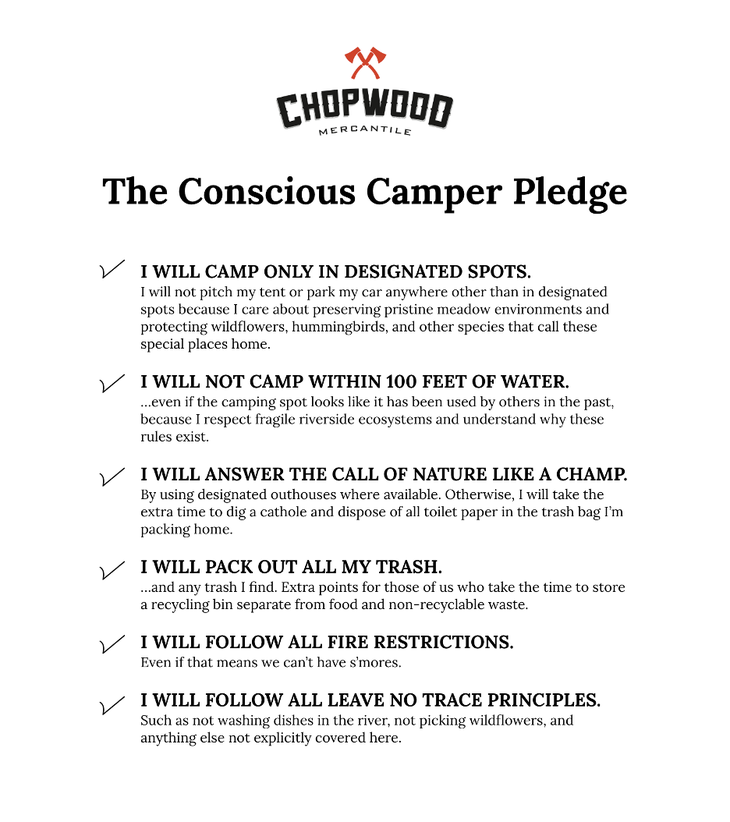 Chopwood mercantile Conscious Camper Pledge