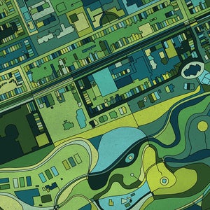 green arial drawing of landscape