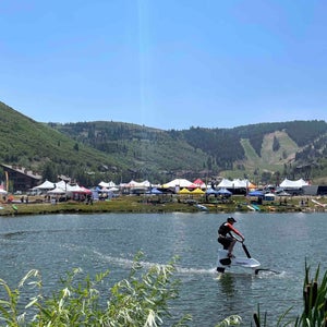 Trade show outside with lake