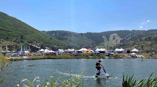 Trade show outside with lake