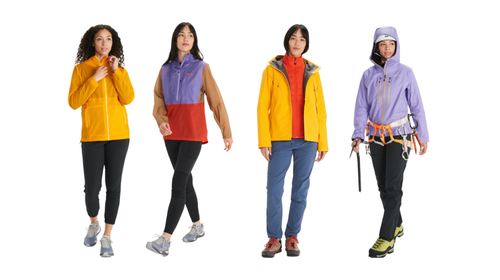 Four women wearing Marmot gear