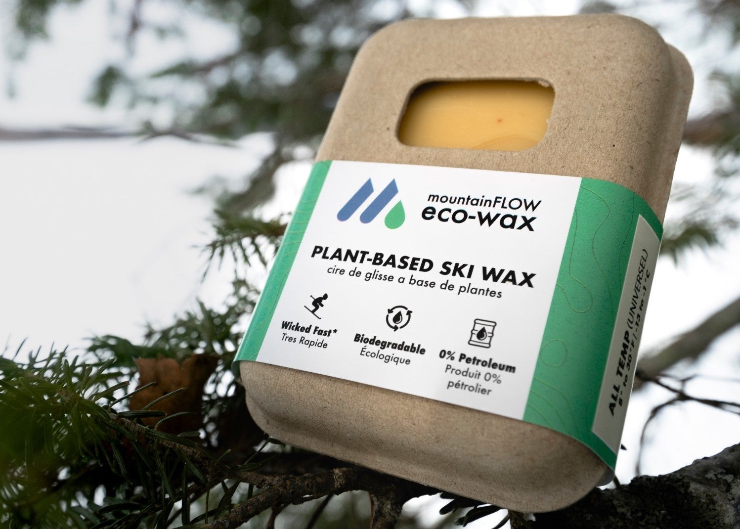 MountainFLOW eco-wax sitting in a tree