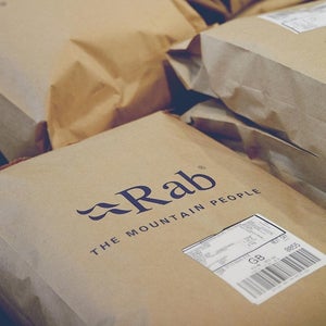 Brown paper packaging with Rab logo