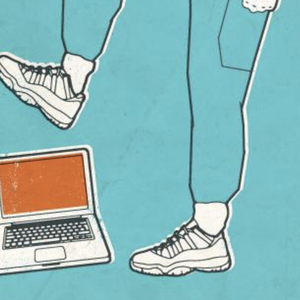illustration of foot stomping laptop