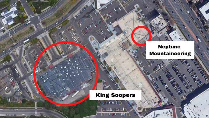 Map of King Soopers and Neptune Mountaineering in Boulder