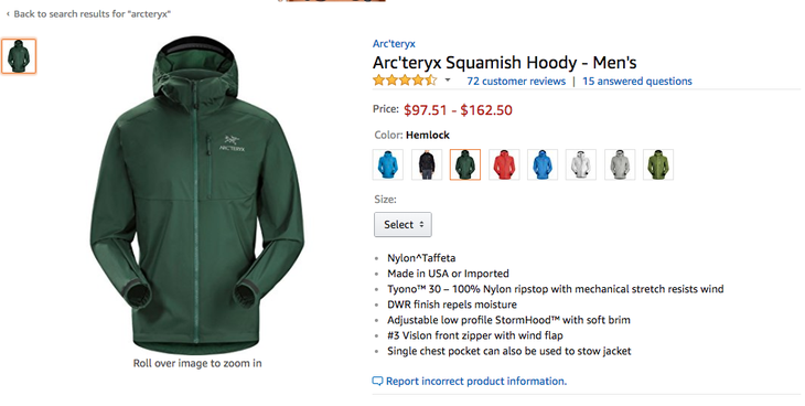 arc teryx amazon screengrab Outdoor Retailer Playbook curation