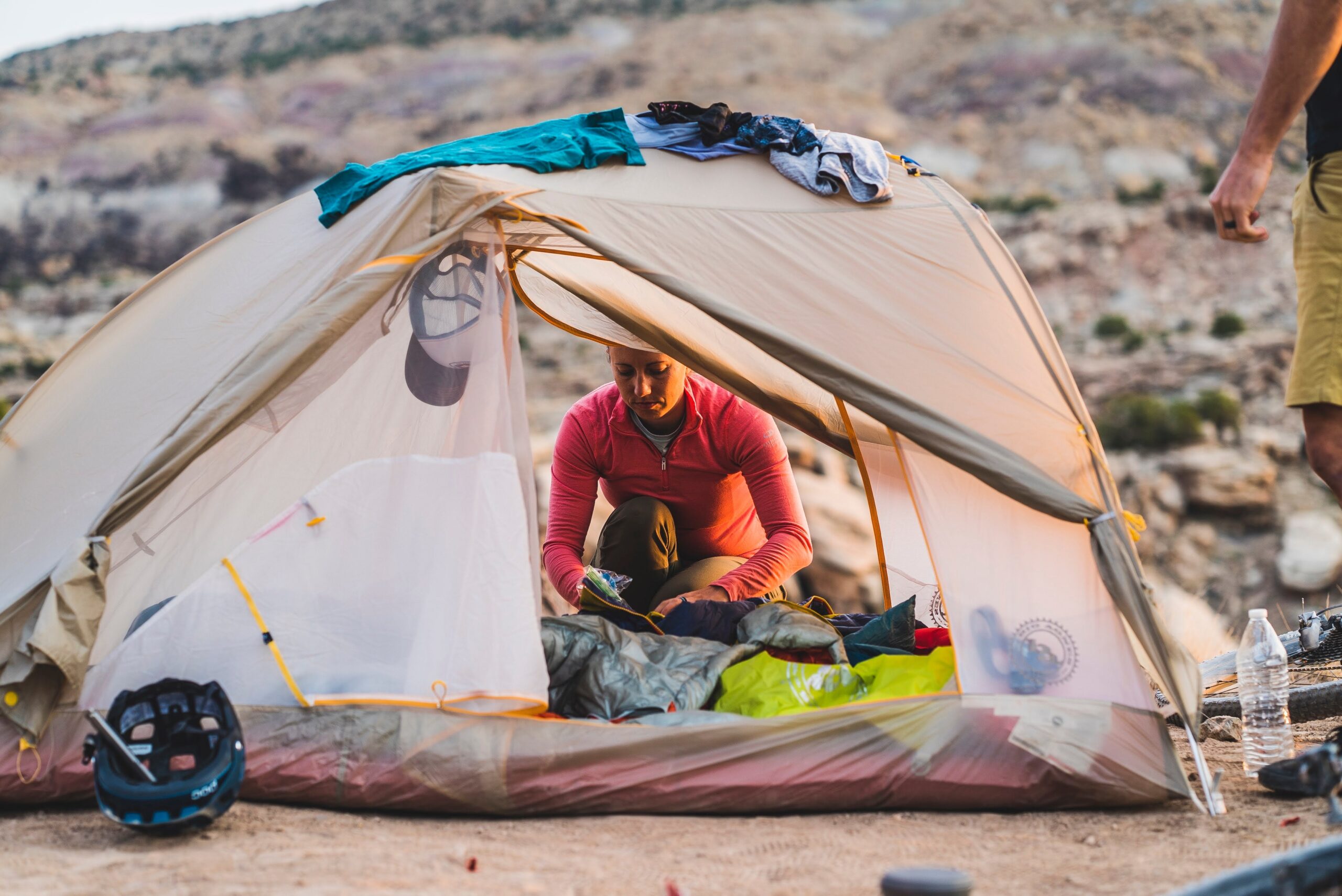 Big Agnes tent with woman