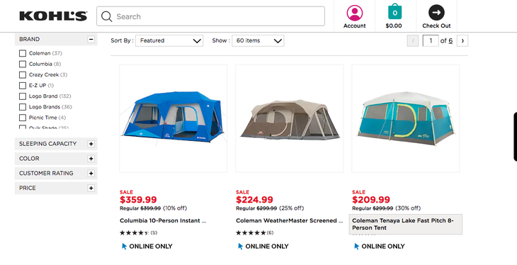 camping gear at kohls screenshot Camping gear at Kohl's screenshot