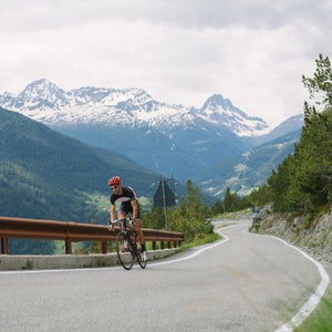 Cyclist on a mountain road