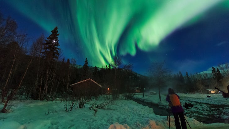 Aurora borealis, Northern Lights at Chena Resort, near Fairbanks, Alaska