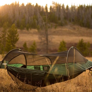 green hammock with a net on top